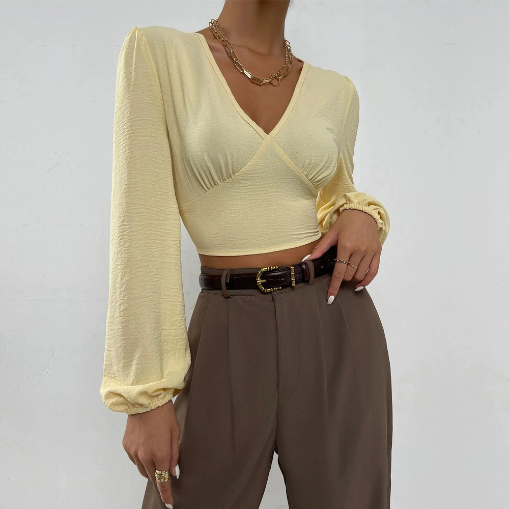 ZARA Sexy Spring Summer Backless Lace Up Long Sleeve Crop Top Blouse